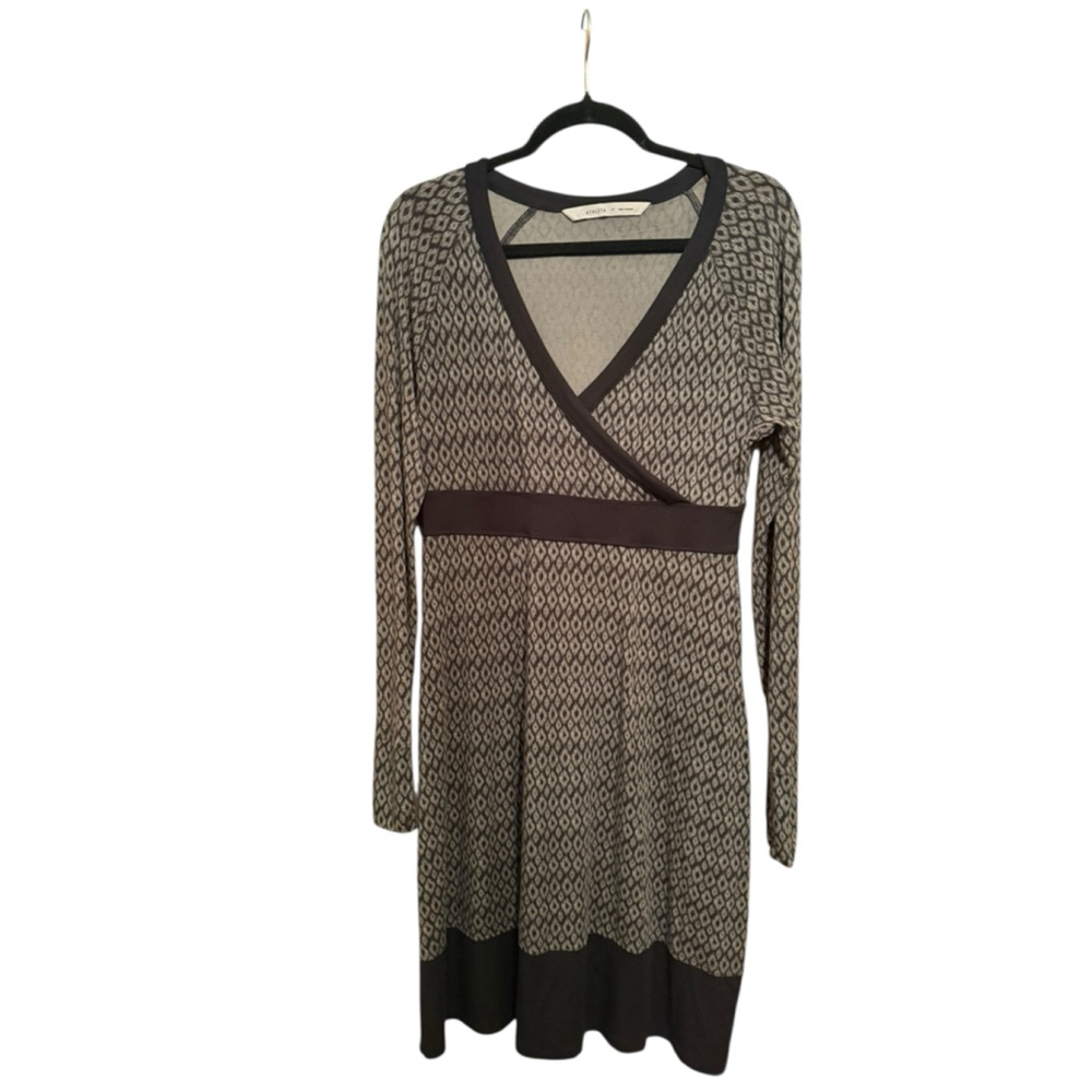 Women's Athleta Long Sleeve Dress M Gray Black Geometric